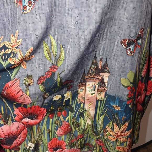 Plus Size 3XL Butterfly & Poppy Print Tunic Dress With Moon & Castle Design - Picture 5 of 6